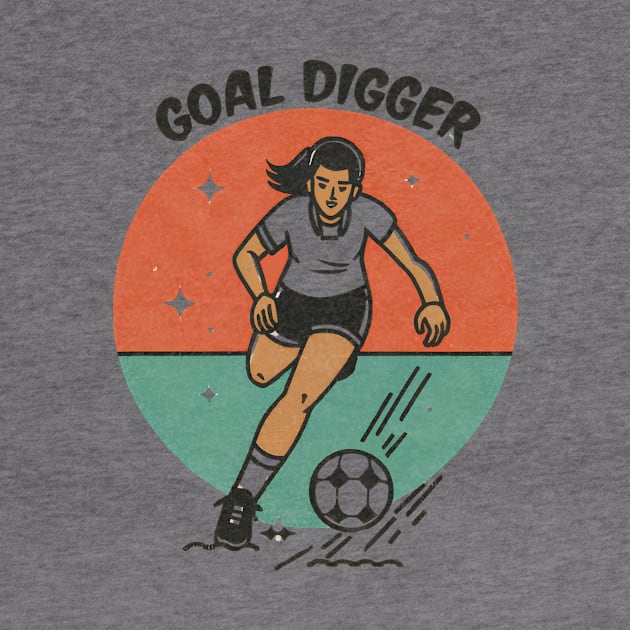 Funny Minimalist Vintage Girl Kicking Football 'Goal Digger' Illustration by Tecnofa